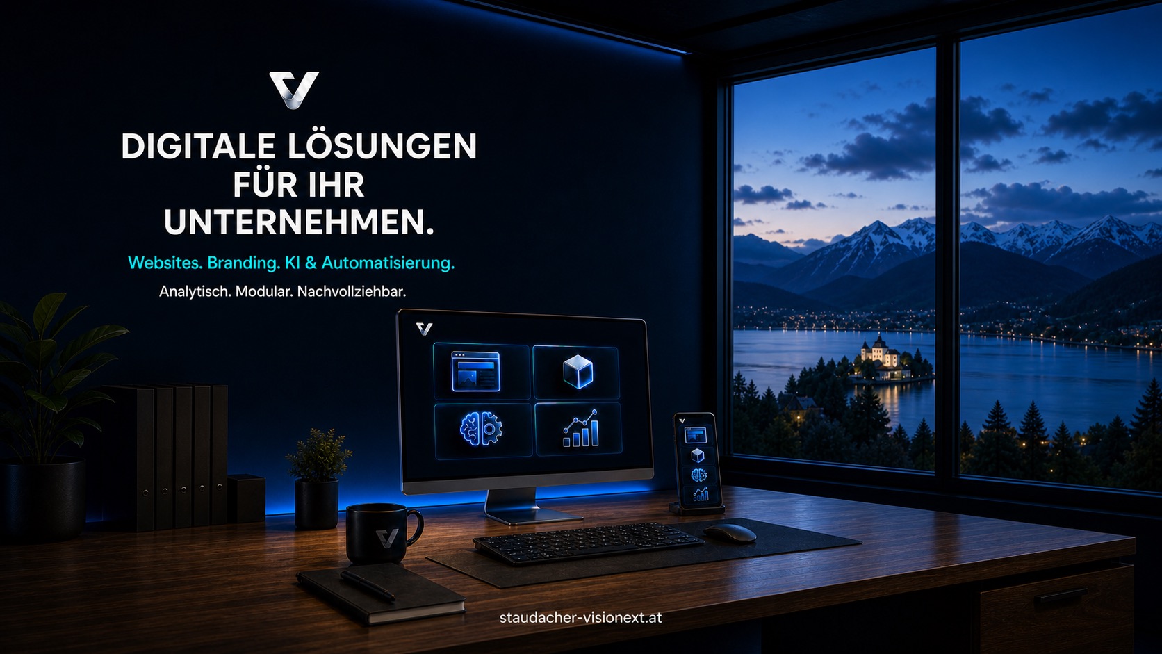 Eleganter Arbeitsplatz mit digitalen VisioNext-Lösungen